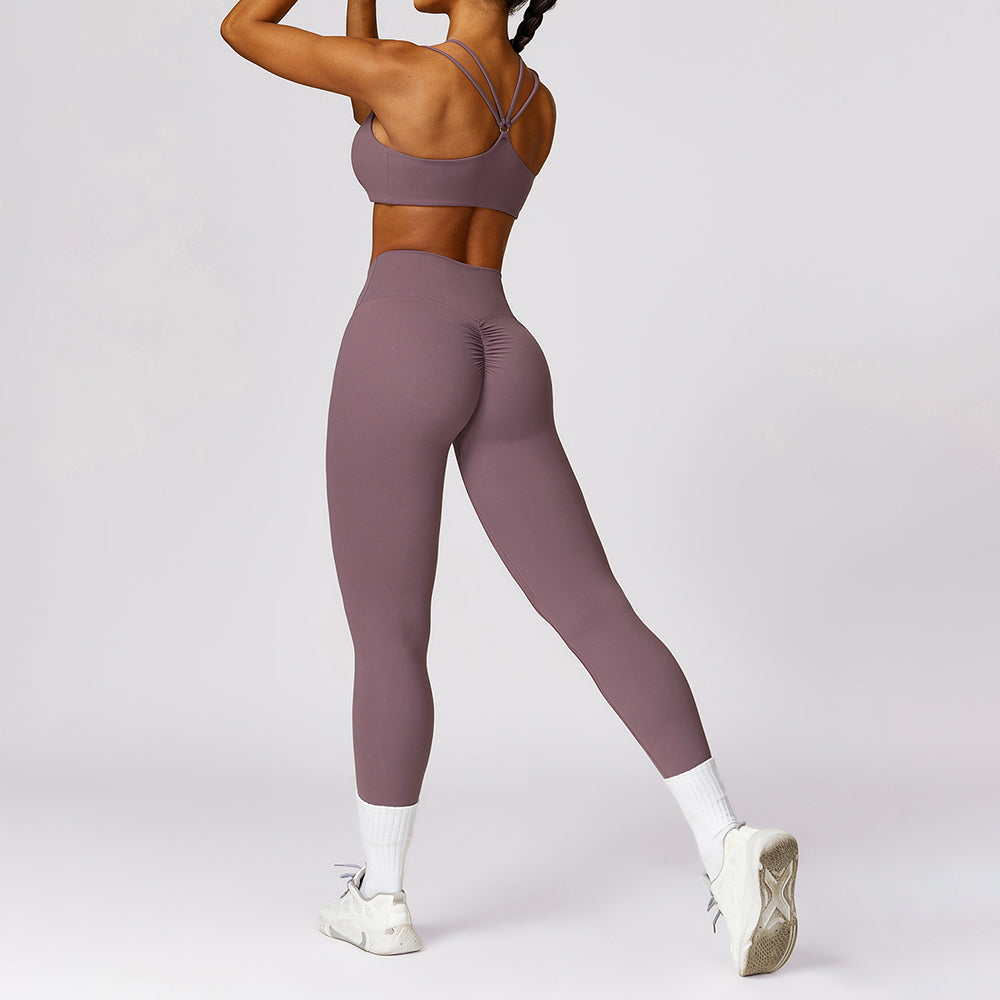 8536 2Pcs / Set Ribbed Women Sports Vest Backless Yoga Crop Top and Wide Leg Pants 8536 2Pcs / Set Ribbed Women Sports Vest Backless Yoga Crop Top and Wide Leg Pants